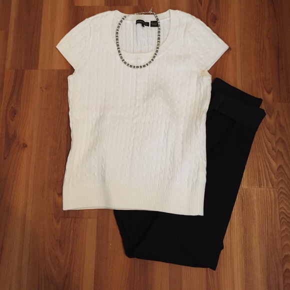 Jeanne Pierre Sweaters - White Cable Knit Short Steve Sweater