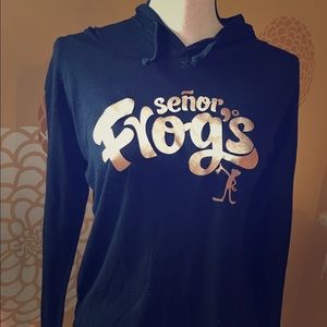 Black with Gold Print Senor Frogs Long Tee Hoodie