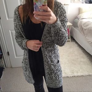 Blk/white Knit Open Cardigan w/Pockets