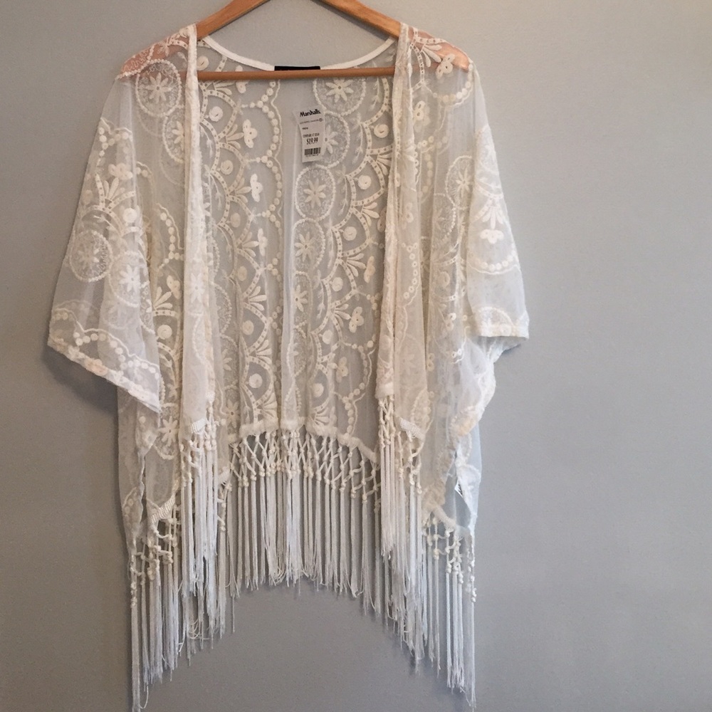 NWT Sheer Fringe Kimono