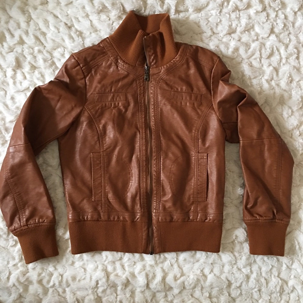 Retro leather jacket in camel tan