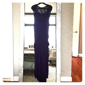 Adrianna Papell Lace Yoke Drape Gown - Aubergine