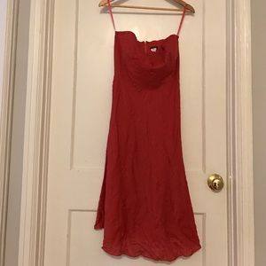 Red J-Crew Strapless Midi Dress