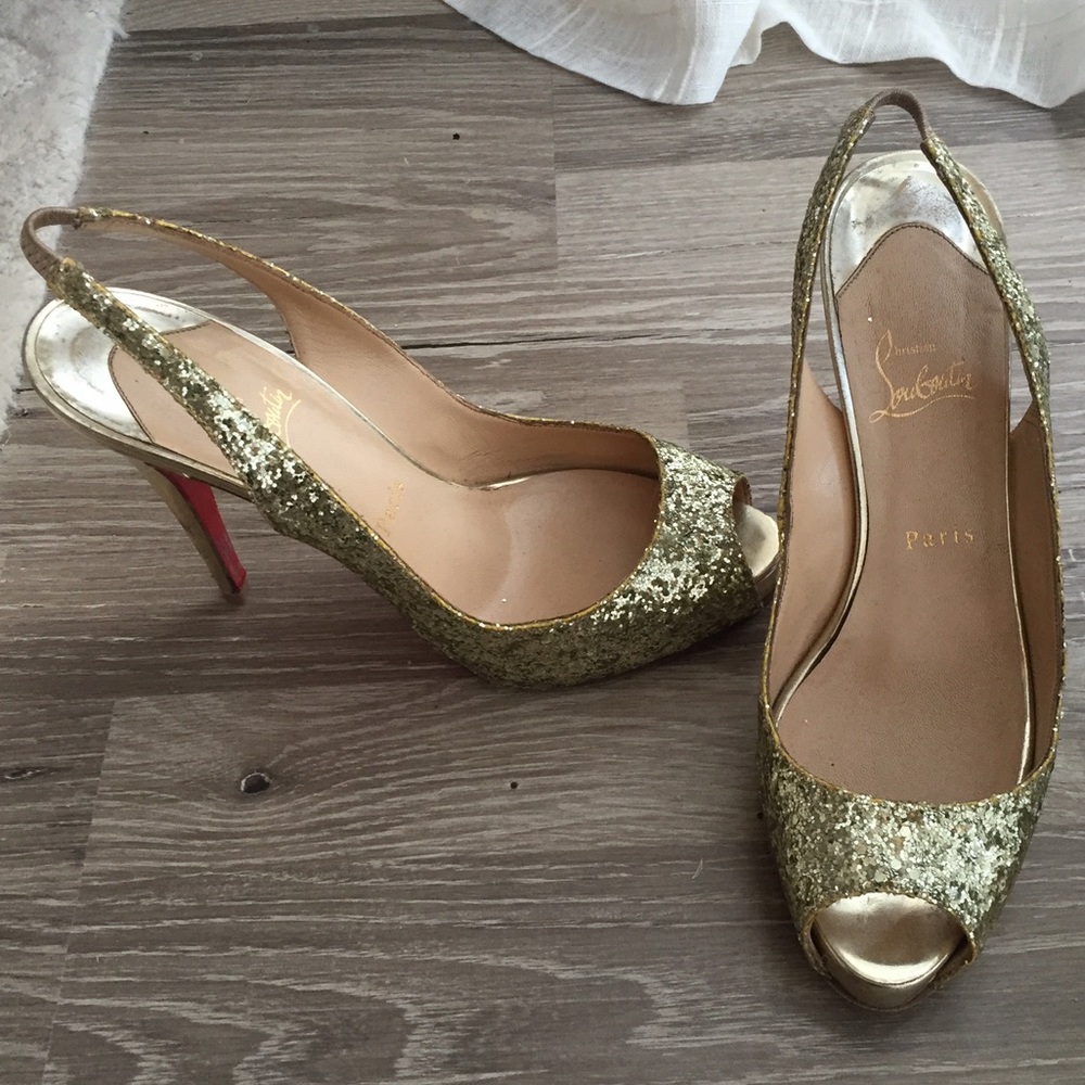 Christian Louboutin gold glitter high heels