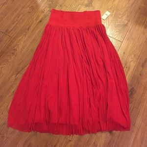 Anthro Red Pleated Silk-Like Feminine Flowy Skirt