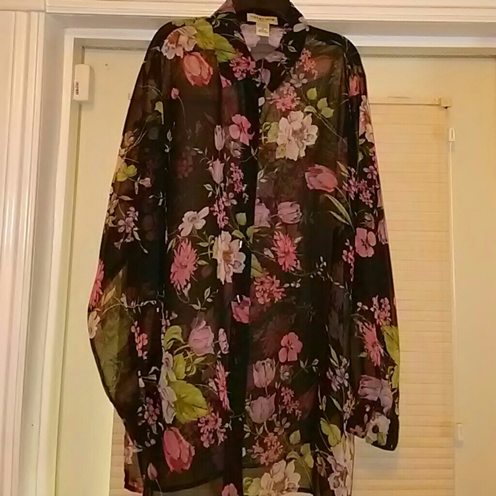 Sheer black floral shirt