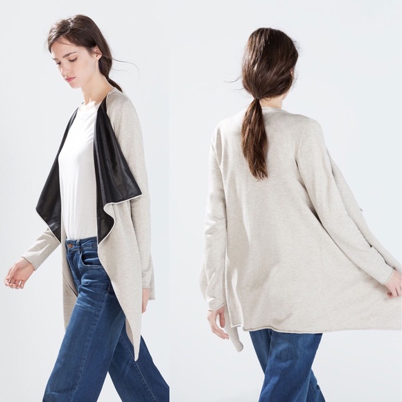 Zara Jacket Coat with Faux Leather Lapel - Picture 2 of 5