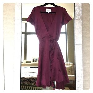 Amour Vert Silk Wrap Dress  - Wine XS