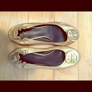 Gold metallic Tory Burch flats