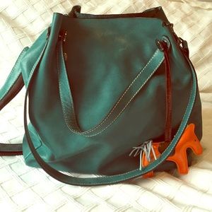 Green leather tote