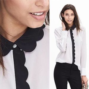 Banana Republic Tops - Banana Republic Collar Scalloped White Silk Blouse