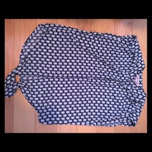 Navy patterned top with tie