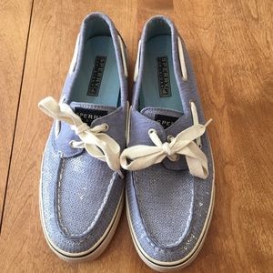 Baby Blue Sequined Sperry Top- Sider Boat Shoes