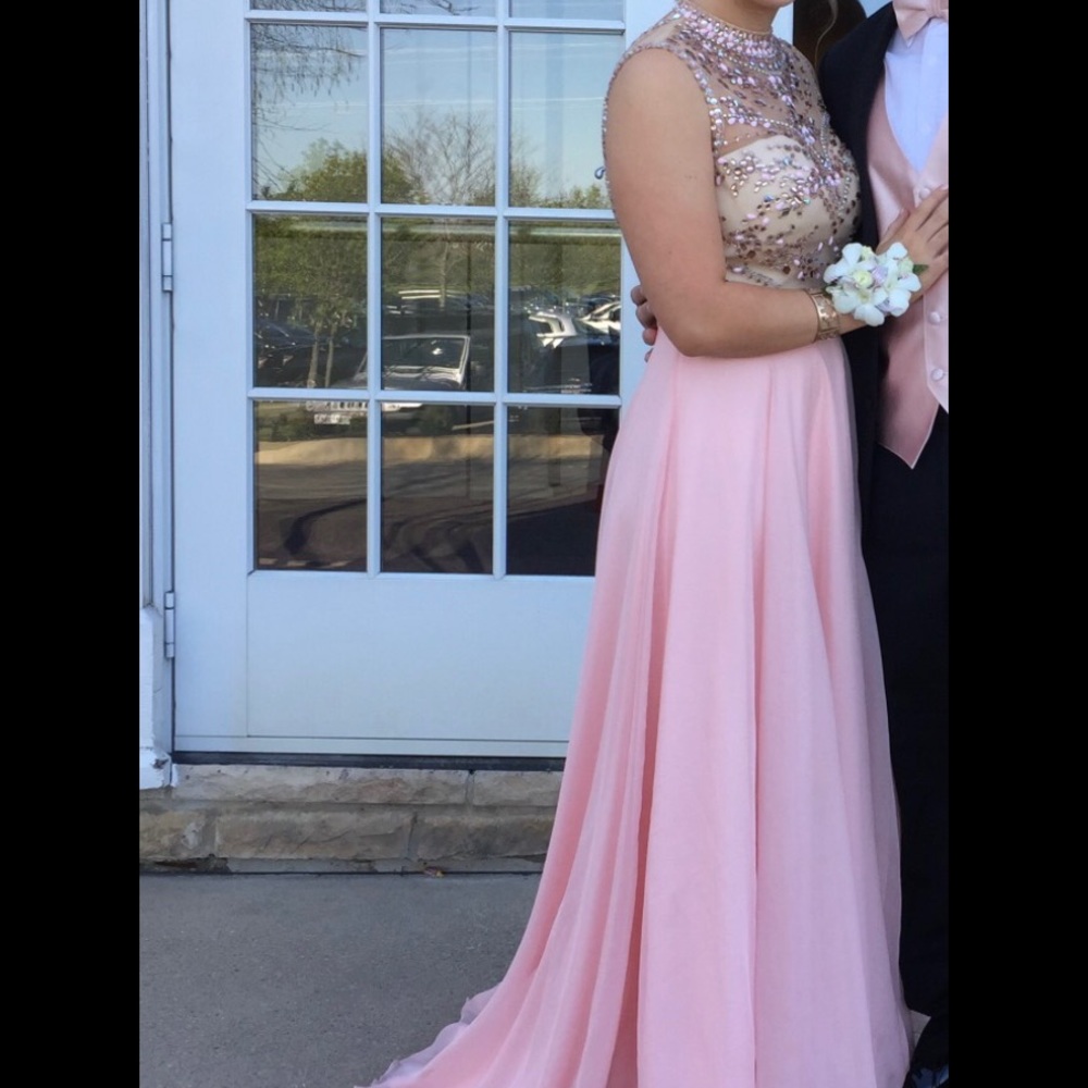 Pink two piece prom dress