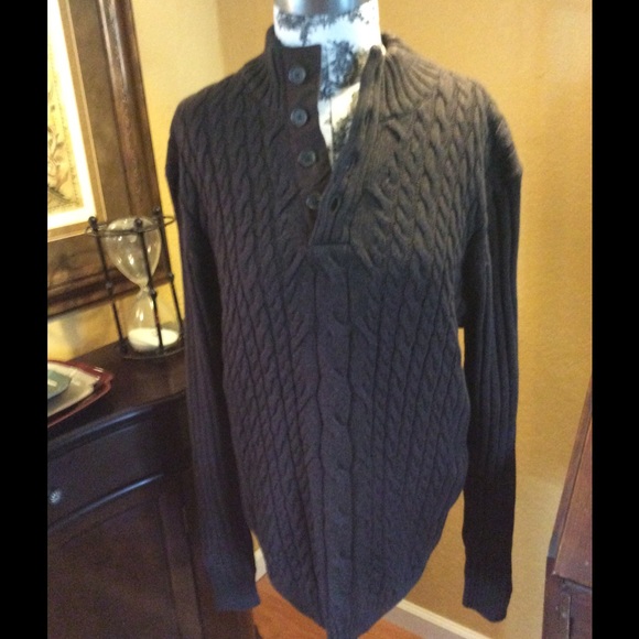 NWT.  Men's brown crewneck button sweater. - Picture 1 of 4