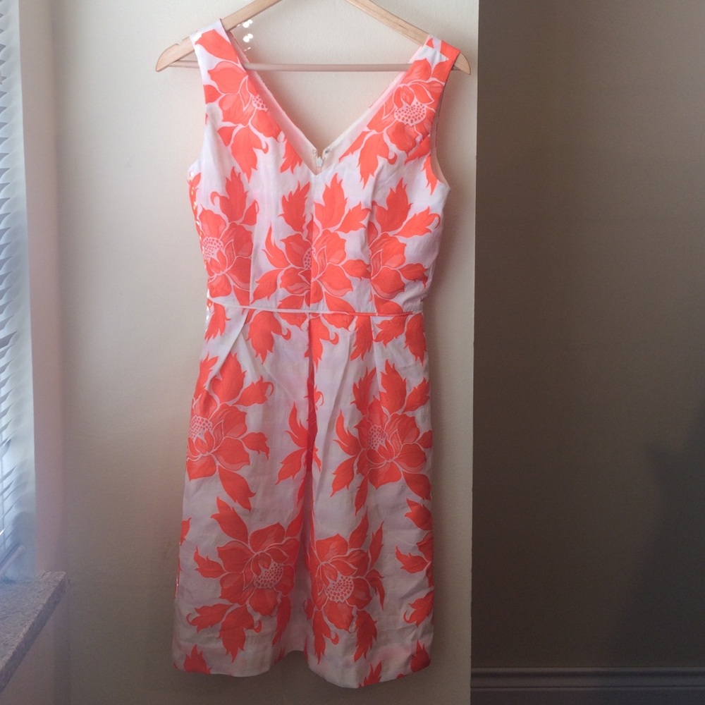 J Crew neon orange floral jacquard dress