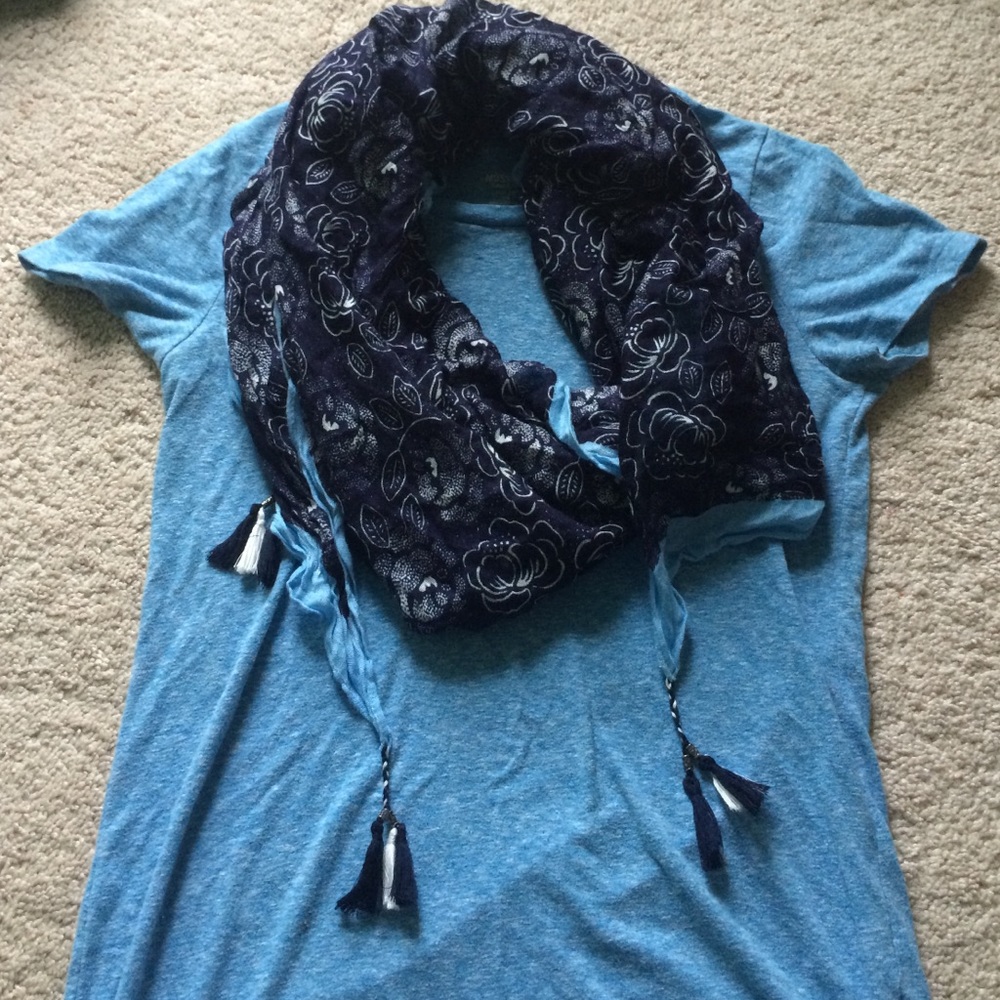Navy floral tassel scarf