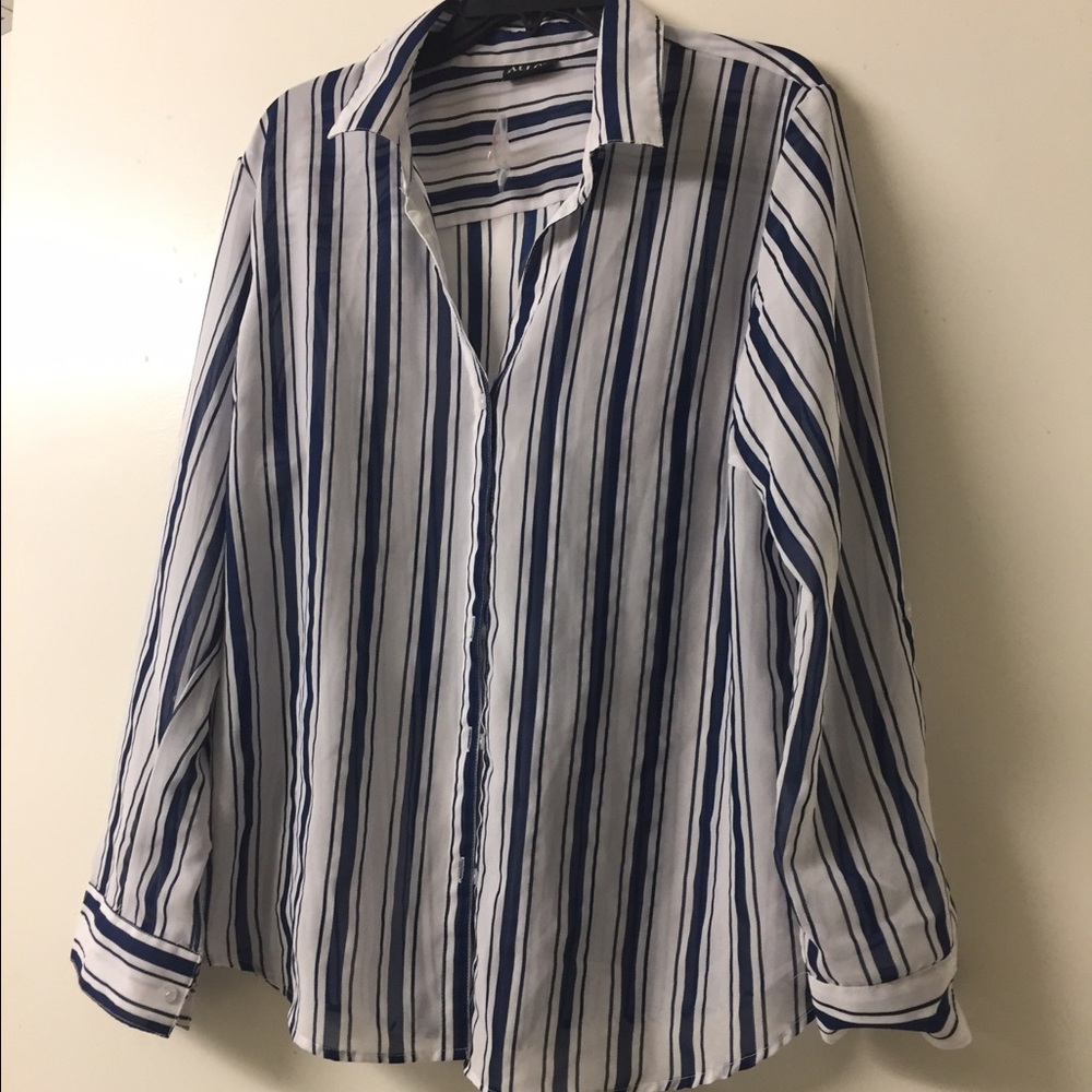 Blue and White Striped Button Shirt