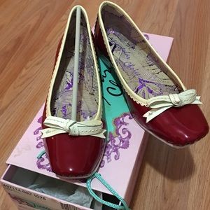 Irregular Choice patent red and white flats