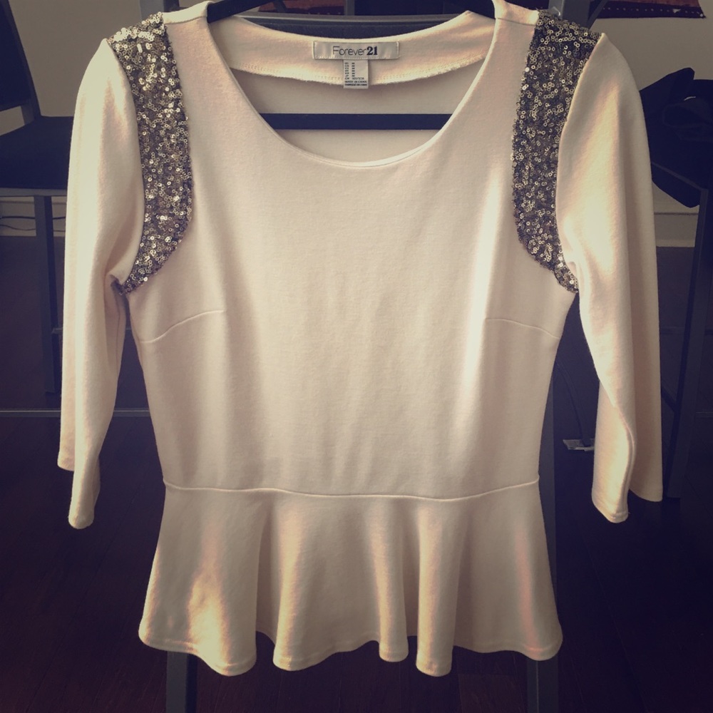 Cream Peplum Top with Sequin
