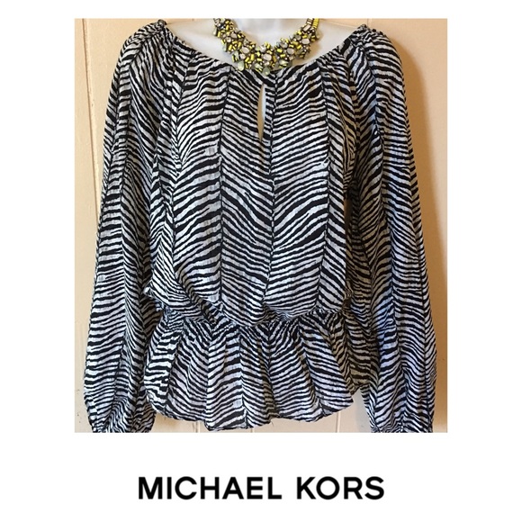 KORS Michael Kors Tops - Michael Kors 💯Cotton Zebra Print Size L Blouse