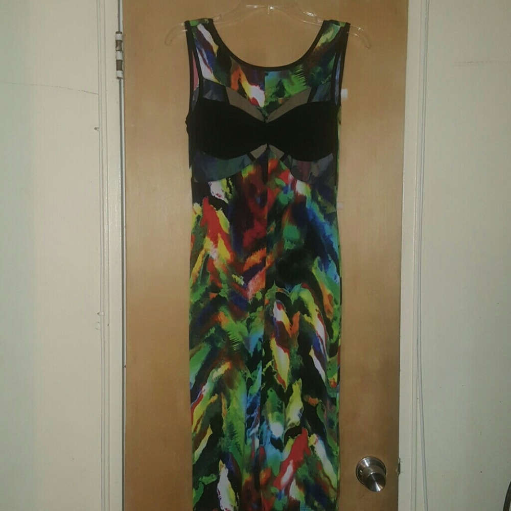 Tropical Mesh Midi Dress