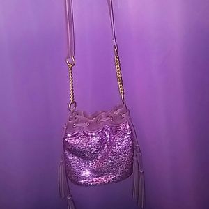 Sequin crossbody bucket purse