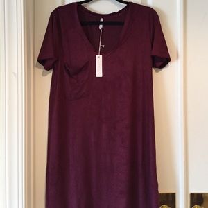 Burgundy faux suede t shirt dress, size M