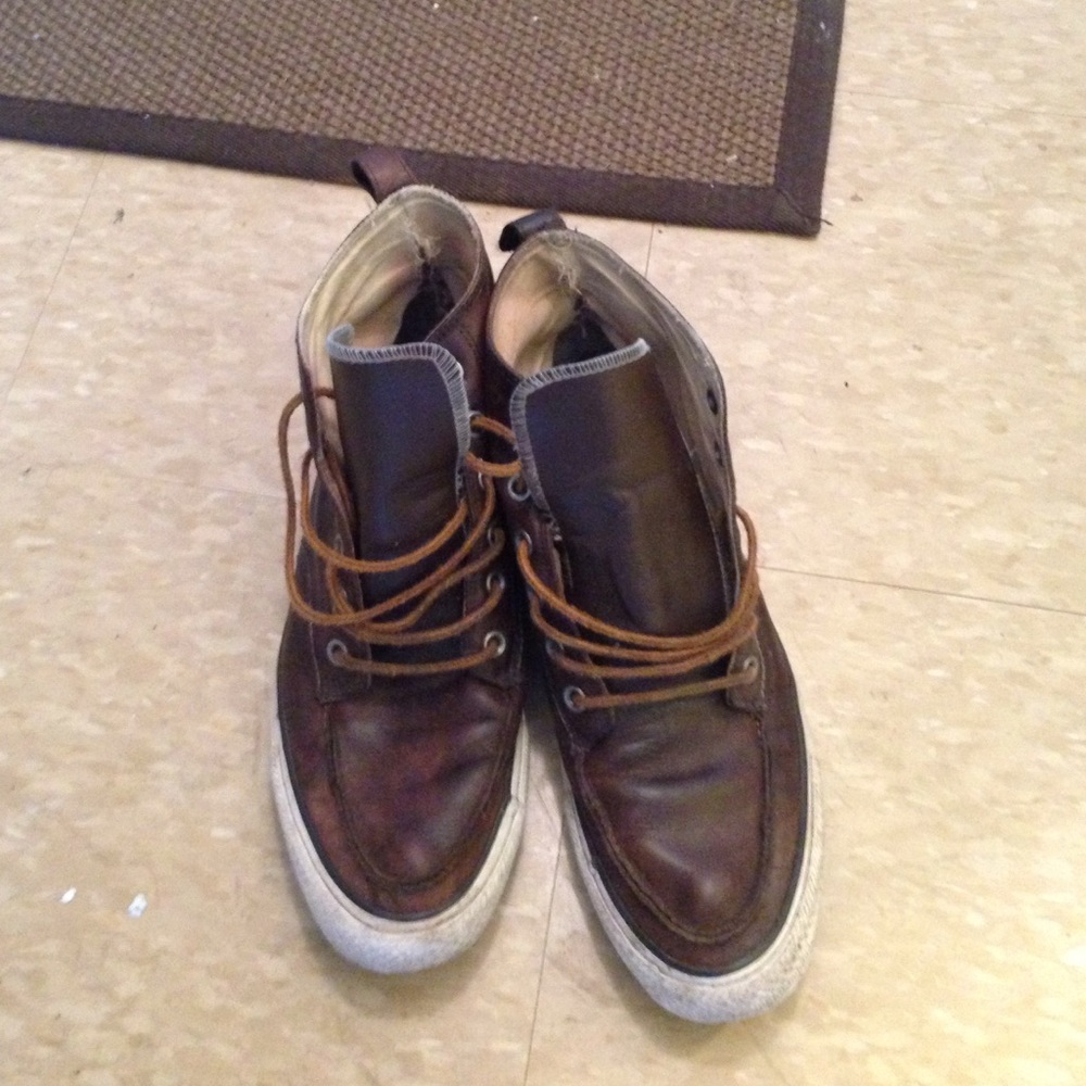 Brown leather converse high tops