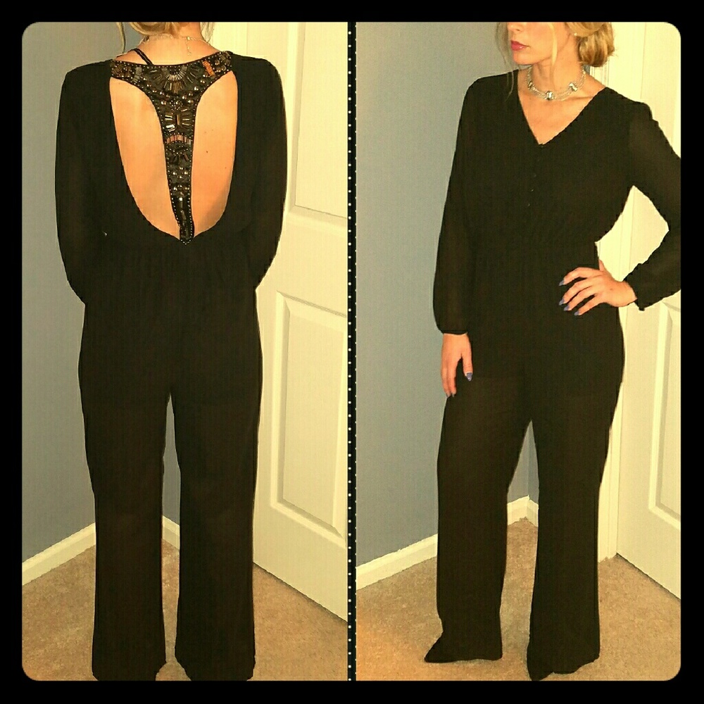 NWT Blk Chiffon T-strap Jumpsuit