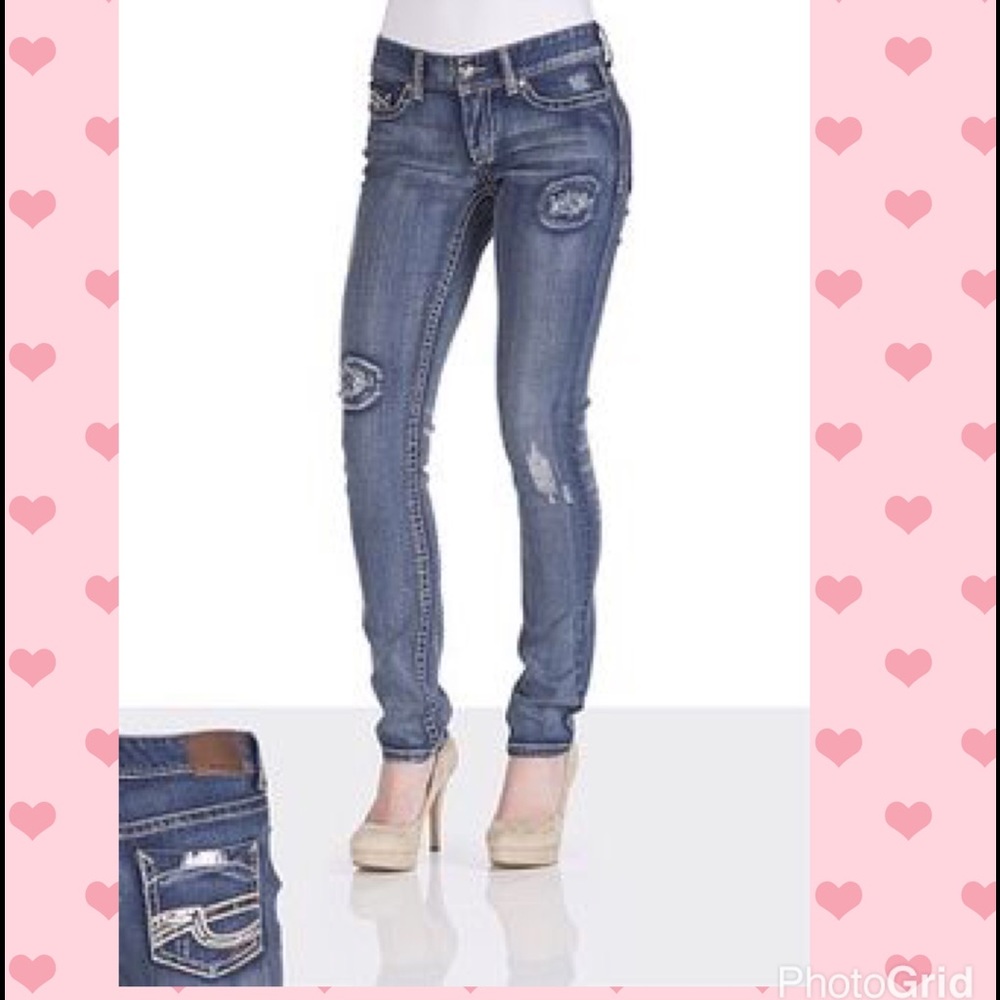 Destructed Bling DenimFlex Mid Rise Jeggings