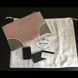 Prada Saffiano Pochette Lux Clutch Mughetto+Cromo