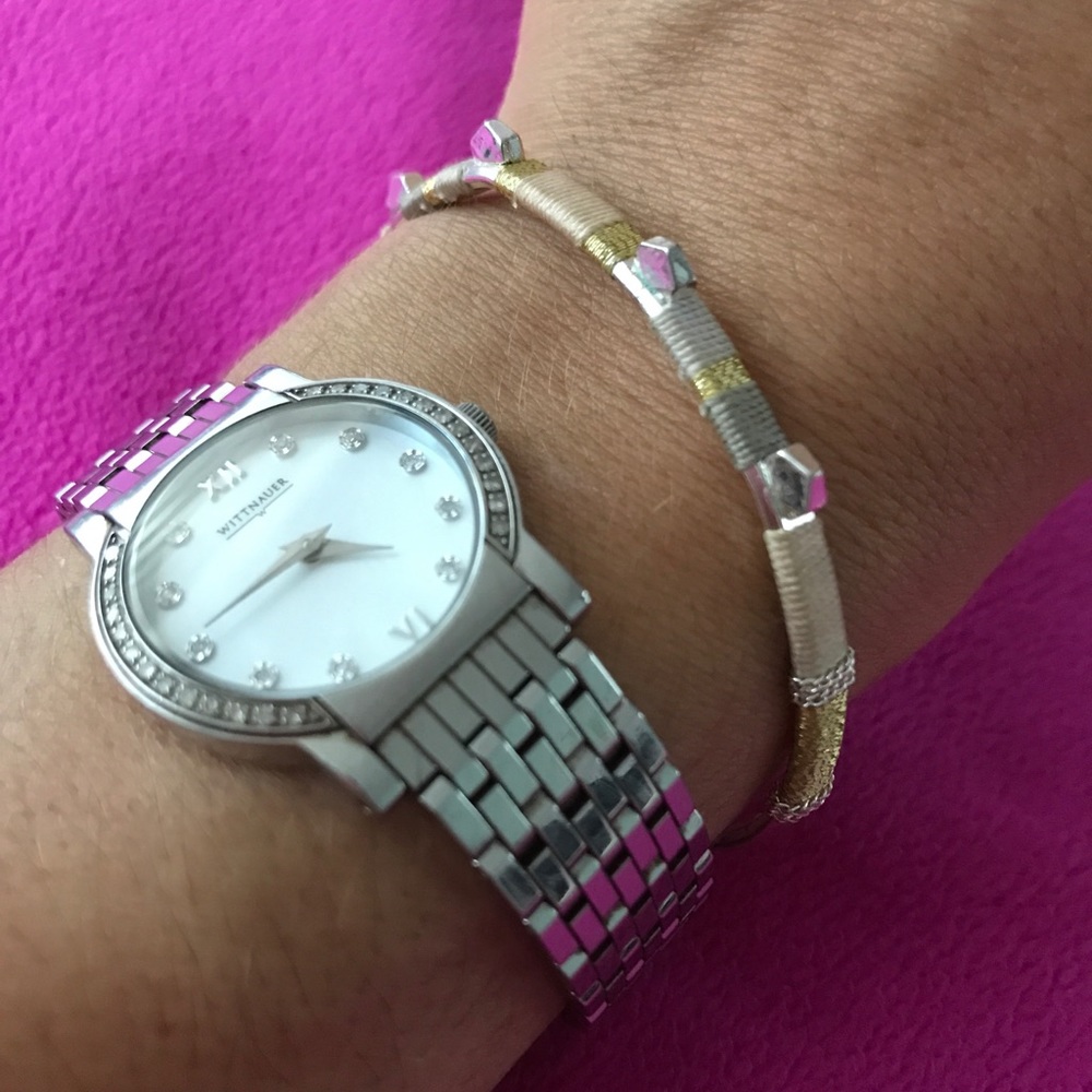 Stella & Dot Color block cuff blush and silver