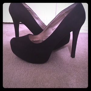 Size 9, Black platform stiletto heels.