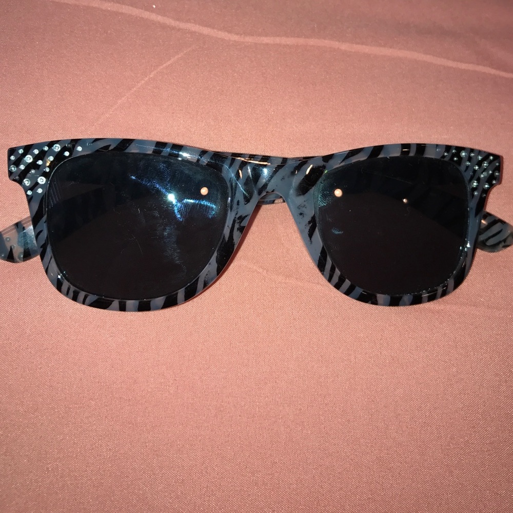 black + gray studded zebra print sunglasses
