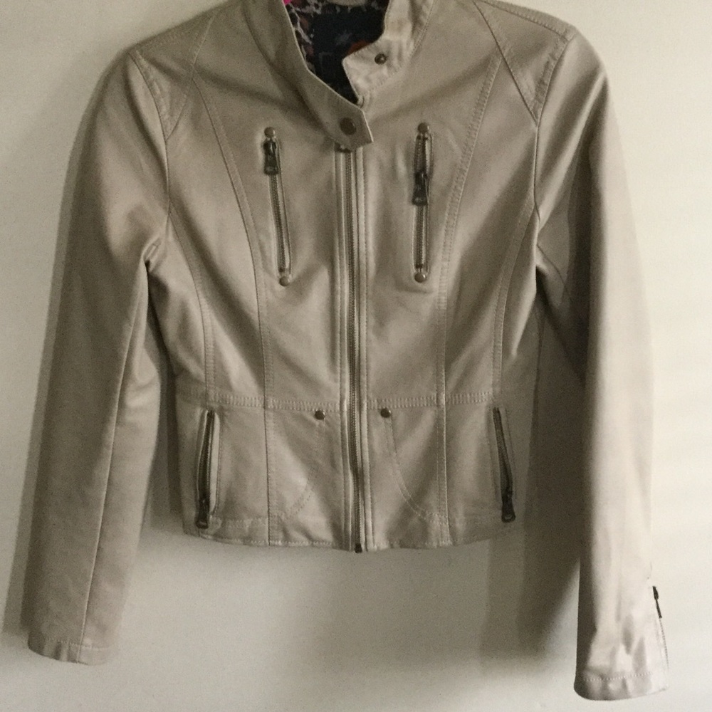 Guess Tan Leather Jacket Sz S