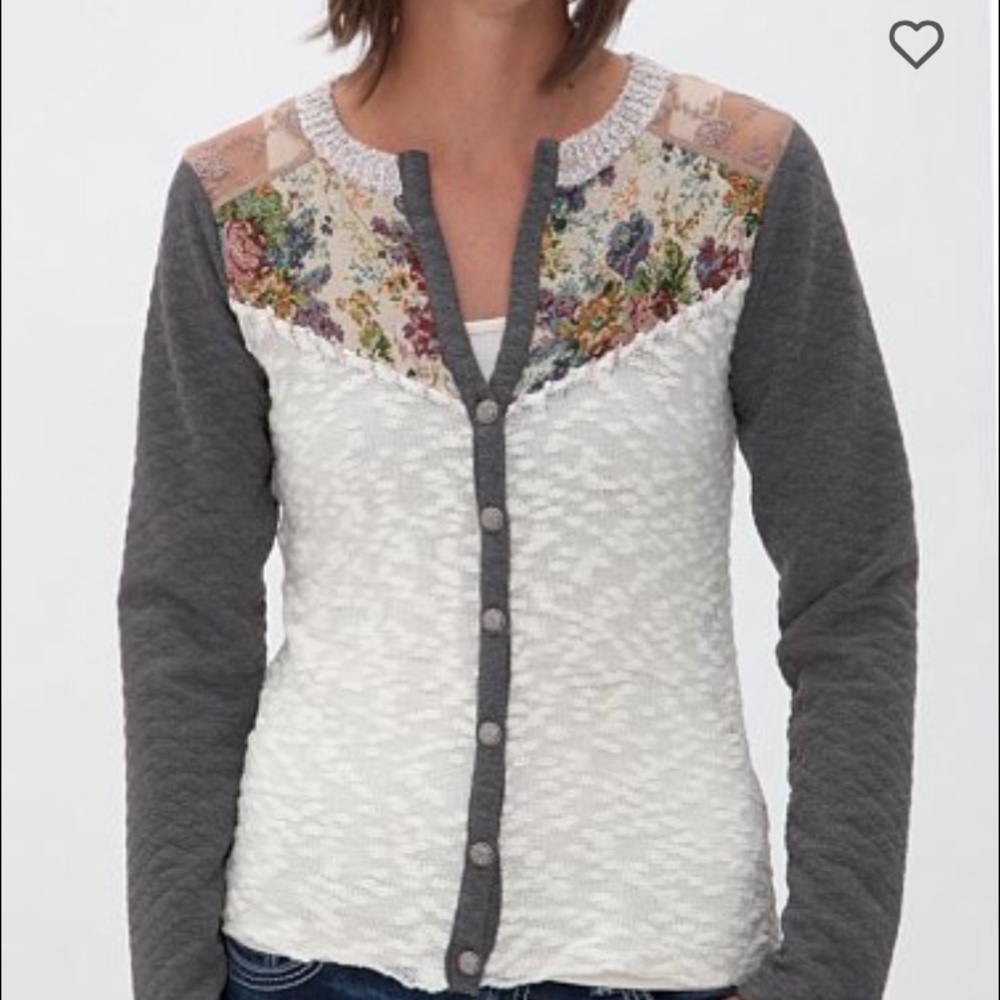 Gimmicks pieced cardigan sweater