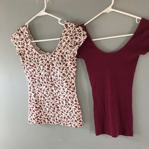 2 shirts for one!! Floral and maroon tight shirts