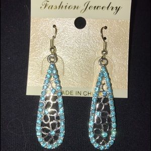 Teal Flower Drop Earrings