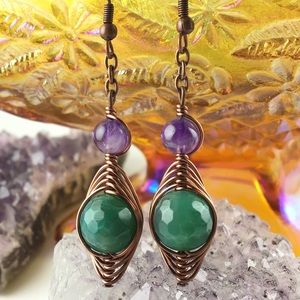 Amethyst & Green Agate stone wire wrap earrings