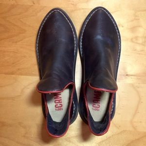 Unique camper brown leather slip on booties