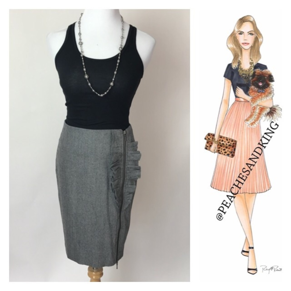 Banana Republic Gray Wool Ruffle Front Zip Skirt 2 - Picture 1 of 3