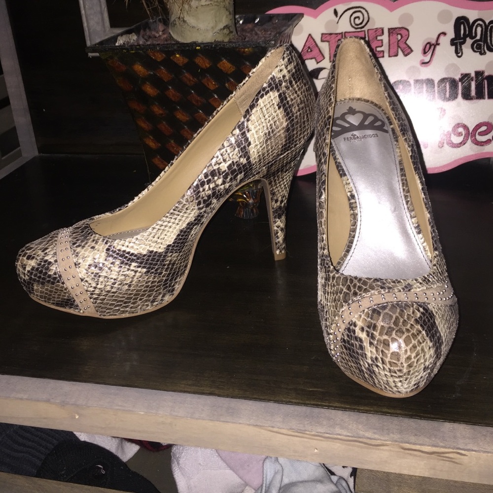 Fergalicious snake printed heels