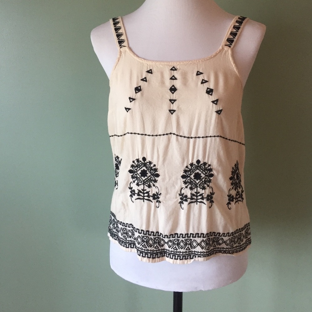 boho tank top with black embroidery