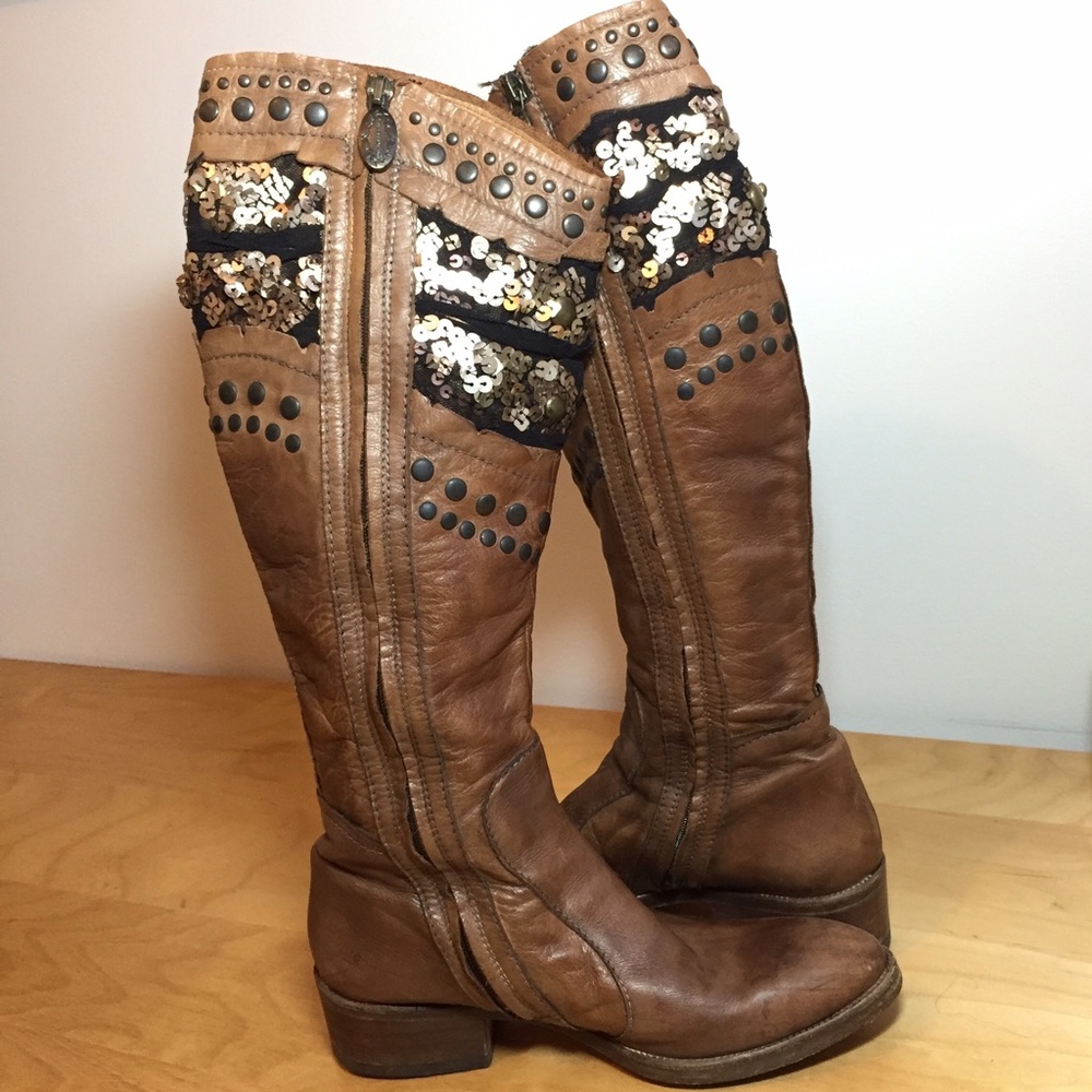 Brown leather and sequin Panetulipani cowboy boots