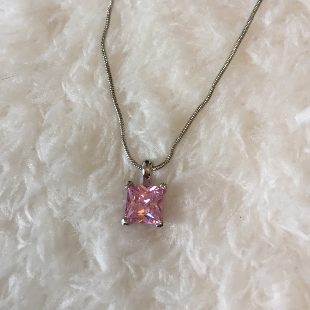 New pink gemstone necklace silver chain