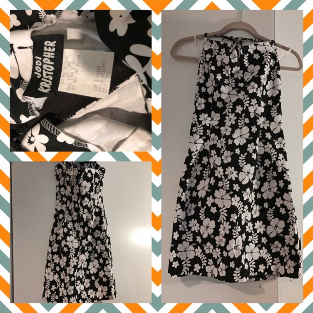 Black and white floral halter dress