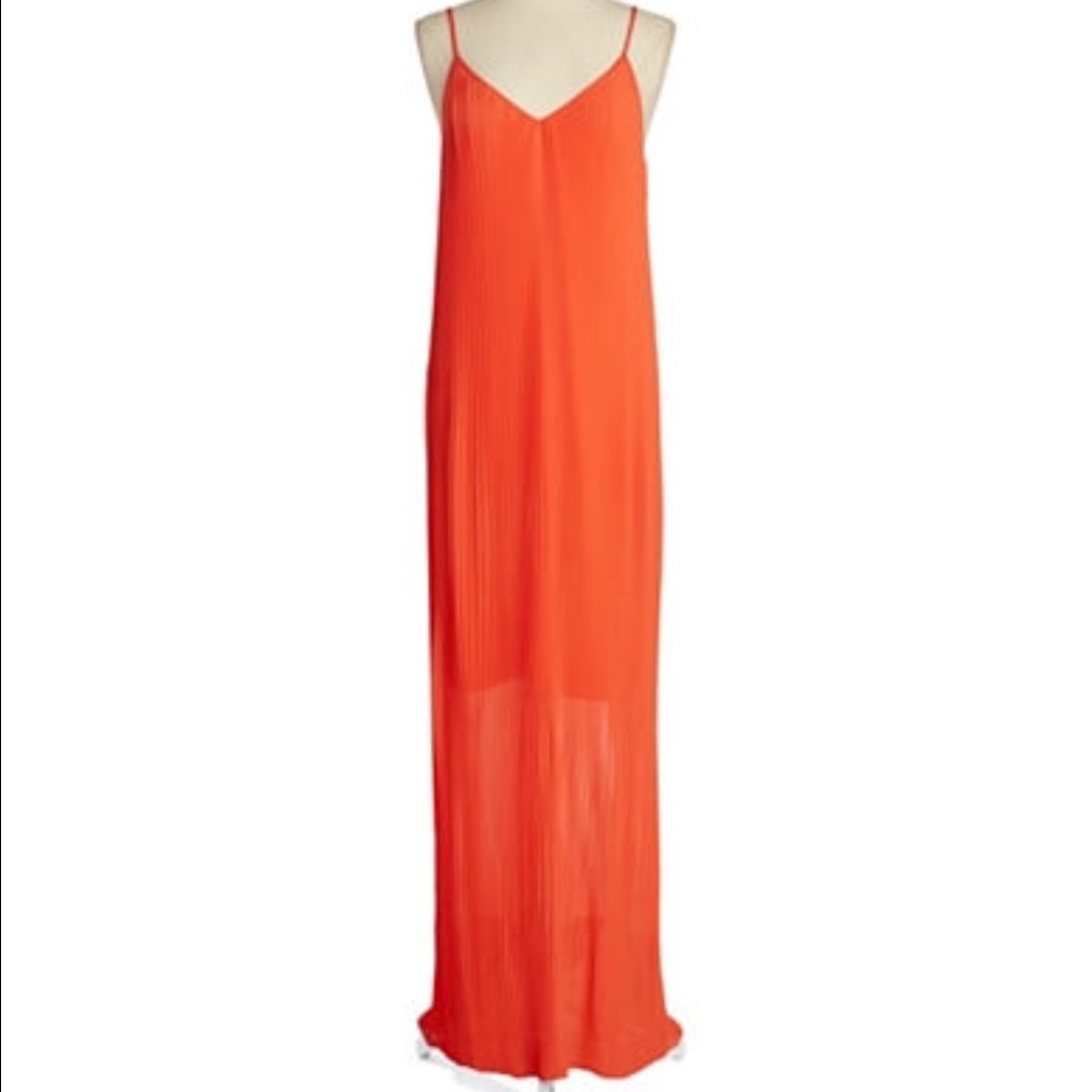 BCBGeneration Coral Pleated Chiffon Maxi Dress