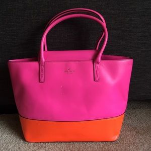 Used pink and orange Kate Spade tote with duster