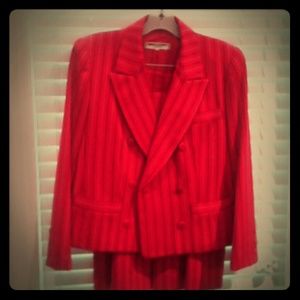 Vintage YSL red pinstripe jacket and skirt